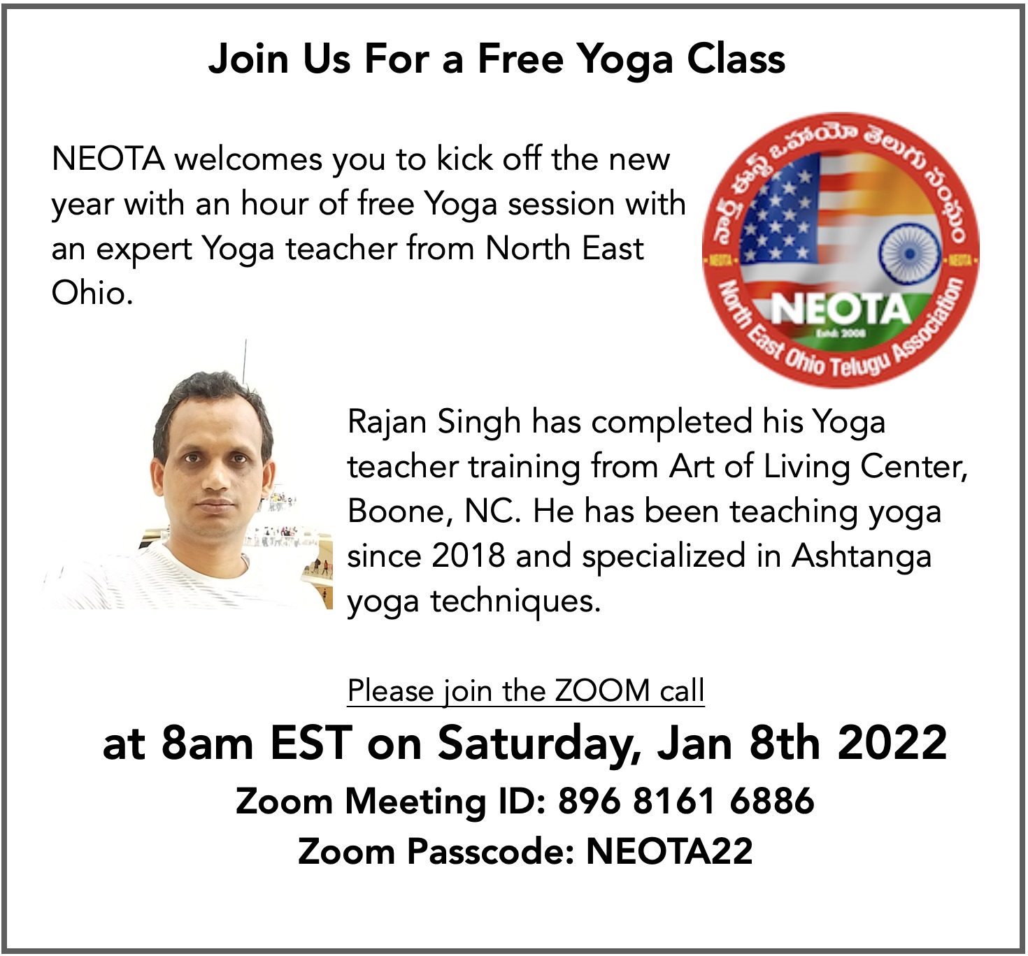 Free Yoga Class on Jan 8th 2022 at 8am